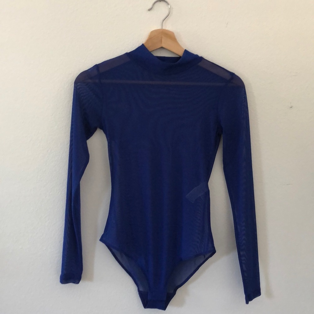 Longsleeve Turtleneck Blue Stretch Mesh Bodysuit